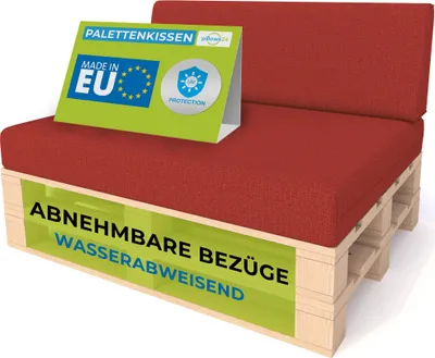 Obrázek produktu pro Pillows24 - Polštáře na palety s odnímatelným potahem - SADA 2 | Polštáře na pohovku Euro palety 120x80 - Voděodolné - Venkovní/Interiérové | Červená