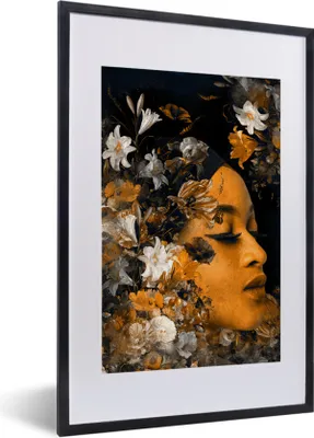 Produktbild von MuchoWow® MuchoWow® Gerahmtes Poster Blume - Frauen - Gold 40x60 cm - Poster mit zchwarzem Bilderrahmen - Poster in Rahmen