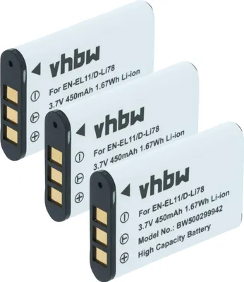 Produktbild von vhbw 3x Akku Ersatz für Pentax D-Li78 für Kamera (450 mAh, 3,6 V, Li-Ion)