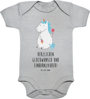 Produktbild von Mr. & Mrs. Panda babykleidung body Einhorn Baby 3. - 6. Monat - Heather Grey - Geschenk, Einteiler, Babybody, Unicorn, Eltern, Strampler, Geburt, Einhörner, Kurzarmbody