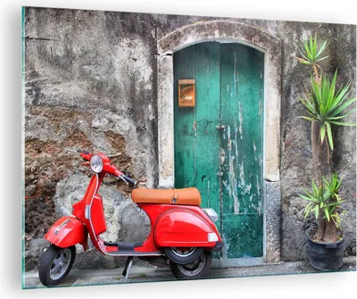 Produktbild von Bilder auf glas - Scooter transport italien retro - 70x50cm - Glasbilder - Wandbilder - Kunstdruck - zum Aufhängen bereit - Wanddekoration aus Glas - Glas Bilder - Wandbild auf Glas - GAA70x50-2571