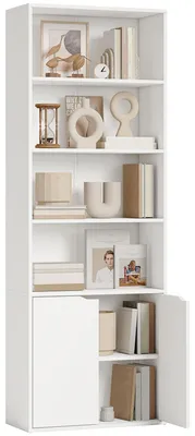 Produktbild von Modernes Bš¹cherregal mit 4 Ablagen und 2 Tš¹ren aus Holz, 59 x 29 x 180 cm, wei?