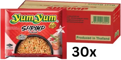 Produktbild von Yum Yum Shrimp Instant Noodles – 30 x 60 g | Thailändische Garnelen-Nudelsuppe | Würzig & | Halal | 3-Minute-Instantnudeln+Heartforcards Versandschutz