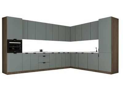 Produktbild von Winkelküche 385 x 285 cm Ohne Arbeitsplatte Eckküche Einbauküche , Sorento KS11-M385 , Grün/Dunkle Eiche