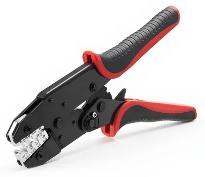 Produktbild von Crimpzange für Kabelschuhe - Ratschen-Presszange 0,25-6 mm² - Mit AWG- und mm²-Markierung - Einstellbarer Anpressdruck - Schnellverschluss - Für Aderendhülsen und Steckverbinder