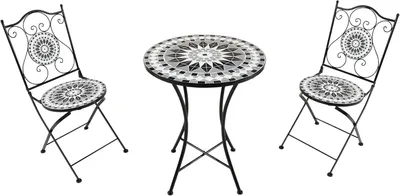 Produktbild von Amélie Bistroset 3-teilig mit Mosaik Design in Schwarz/Weiß | Bistrotisch mit 2 Stühlen | Bistro Gartenmöbel Set für Garten/Balkon/Terrasse | Balkonset/Sitzgruppe