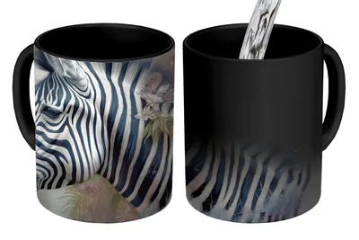 Obrázok produktu pre MuchoWow® Magický hrnček Magická Zebra - Divoké zvieratá - Motýľ - Kvety 350 ml Hrnček meniaci farbu Nápad na darček - Magický hrnček - Foto hrnček - Keramické hrnčeky - Obrázky - Šálka kávy - Hrnček na pitie - Hrnčeky na kávu