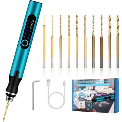 Image de Mini-perceuse électrique rechargeable, 3 vitesses, avec 10 mèches pour résine, bijoux, plastique et bois