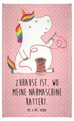 Produktbild von Mr. & Mrs. Panda Handtuch Einhorn Näherin - Rot Pastell - Geschenk, Nähen, Gästehandtuch Bunt, Frotteetuch, Unicorn, baumwolle, Häkeln, Klein, Basteln, Kleines, Freundin