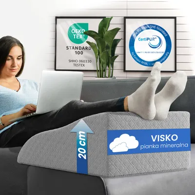 Zdjęcie produktu dla Poduszka na żyły ELONEO, poduszka pod nogi z pianki z pamięcią kształtu, poduszka odciążająca nogi, poduszka ze zdejmowanym pokrowcem, 65x40x20 cm, szara