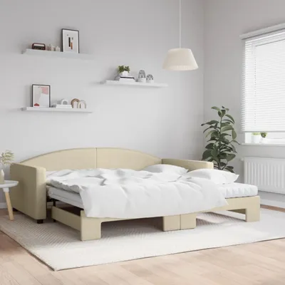 Image de Maison Exclusive - Canapé-lit convertible avec matelas, couleur crème, 100 x 200 cm, tissu