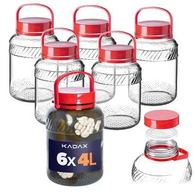 Produktbild von KADAX Jar Glasbehälter 4L mit Deckel und Griff zum Einlegen von Kohl, Packung 6 Stück