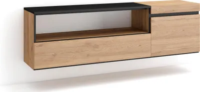 Produktbild von TV-Schrank, Lowboard, 150x35x45cm, Für TV-Geräte bis zu 65", Hängend, Eiche und Schwarz