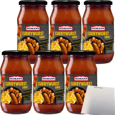 Produktbild von Homann Currywurst Sauce Mild fruchtig-süß und nicht zu scharf 6er Pack (6x400ml Glas) + usy Block