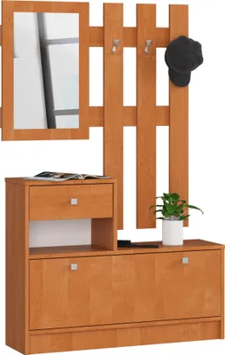 Produktbild von Garderoben-Set AKORD Schuhkommode  B90 x H170 x T25 cm mit Spiegel