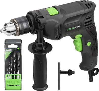 Produktbild von Elektrische Schlagbohrmaschine - Hammerbohrer - 600 W - 13 mm Metallspannfutter - 0–3000 U/min - 230 V Netzbetrieb - Für Holz und Weichmetall - Grün