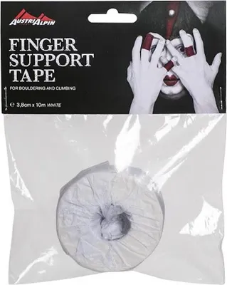 Finger Support Tape von Austri Alpin; 38 cm x 10 m; für Klettern; in Verpackung mit Abbildung von Händen.