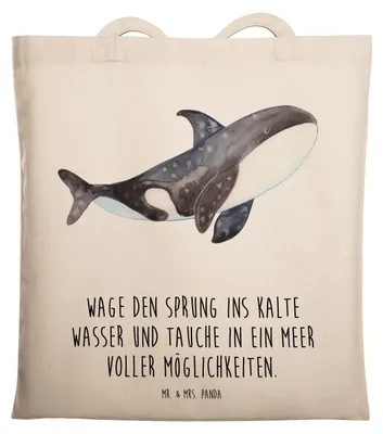 Produktbild von Mr. & Mrs. Panda Shopping Tasche Orca - Transparent - Geschenk, Orcas, Meer, Arbeit, Motivation, Laptoptasche, Schultasche, Tragetasche, Tote Bag, Jutebeutel, Wal