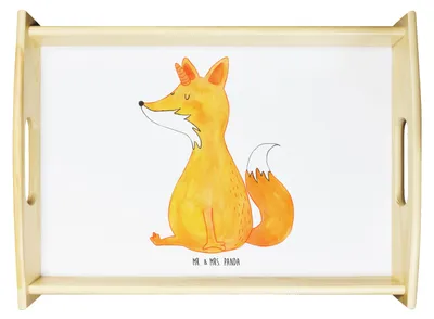 Produktbild von Mr. & Mrs. Panda Holztablett Einhorn Fuchs - Weiß - Geschenk, tablett zum servieren, Unicorns, betttablett, Füchse, Unicorn, Bett-Tablett, Fuchshörnchen, Einhörner
