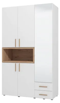 Produktbild von Pianezze - Kleiderschrank 3 Türen, 135x56 cm Weiß, Kleiderstange
