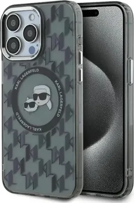 Produktbild von MagSafe Hülle für Apple iPhone 15 Pro Max - Karl Lagerfeld IML Monogram Karl & Choupette Head Back Cover - Schwarz