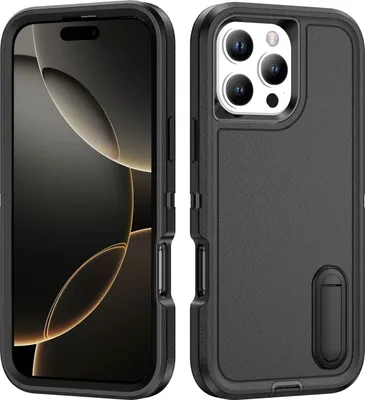 Produktbild von Hülle für iPhone 16 Pro Max Hybrid Dreilagige Robust Stoßfest Schwerlast Schutzhülle mit Ständer Schwarz