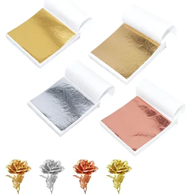 Imagen del producto de Hojas de rosa de imitación, lámina de plata y oro, 400 unidades, 8,5 x 8 cm, para arte y decoración