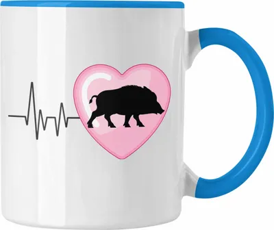 Produktbild von Trendation - Wilschwein Herzschlag Tasse Geschenk für Jäger Jagd Hobby Geschenkidee (Blau)