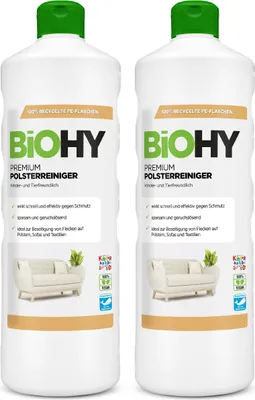 Produktbild von BiOHY Premium Polsterreiniger, Textilreiniger, Polsterreinigungsmittel, Sofa Reiniger – 2er Pack (2 x 1 Liter Flasche)
