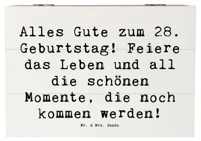 Produktbild von Mr. & Mrs. Panda Geschenkbox Spruch 28. Geburtstag 22 x 15 cm - Weiß - Geschenk, Grußkarten, Erinnerung, Box, fotobox, Geschenke, holzschachtel, Happy Birthday, Alter