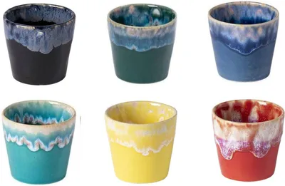 Immagine prodotto di Tazze da caffè espresso Costa Nova Grespresso fatte a mano – Set da 6 – Colori vivaci – Gres portoghese – 90 ml – Altezza 6 cm