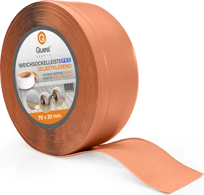 Produktbild von QUEST Weichsockelleiste 70x20mm, 20m, Flexibel Bodenleiste, Knickleiste, PVC Sockelleiste Knickleiste aus PVC Kunststoff, Flexible Fußleiste, Ziegel