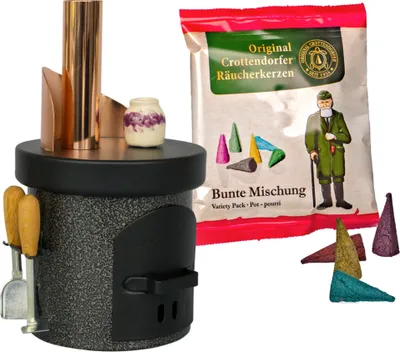 Produktbild von Crottendorfer Räucherfofen Küchenherd Schwarz- inklusive Probepackung Räucherkerzen - 2214