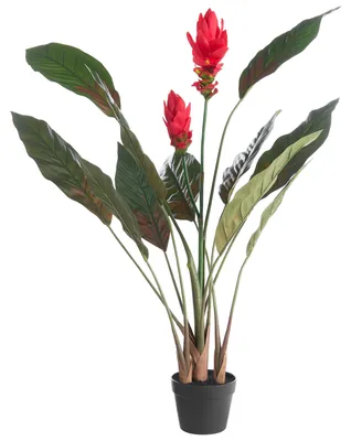 Produktbild von BELIANI Kunstpflanze Rot aus Kunststoff 130 cm Ingwerblüte Alpinie Handgefertigt Indoor Künstliche Pflanze Wohnaccessoires Dekoration
