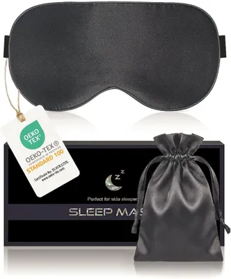 Produktbild von Schlafmaske Aosun Seitenschläfermaske für Seitenschläfer, 100 % Bio-Maulbeerseide, 9 % lichtblockierende Schlafbrille mit verstellbarem Riemen, für Da