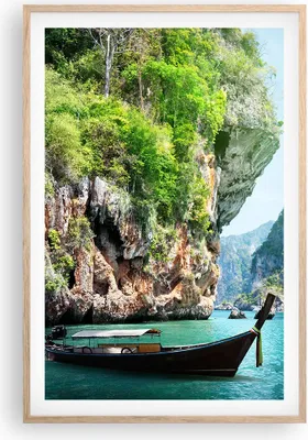 Produktbild von Gerahmtes Poster - Rahmen in heller Eiche - Boot Klippen Natur Felsen - 61x91,5 cm - Wand Bild - Wanddeko - Wandbilder - Wandposter - Bilderrahmen - Bilder - Kunstdruck - Wandbild - P2NPA61x91-2787