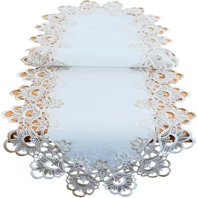 Immagine prodotto di Runner da tavola in pizzo ricamato a fiori ecrù-beige 40x110 cm