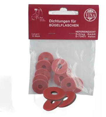 Produktbild von 10 Stück Dichtungen aus rotem Gummi für Bügelflaschen, lebensmittelecht