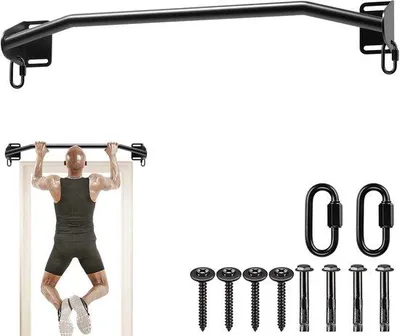 Image de Barre de traction réglable pour plafond, de la marque Unyqoos®, pour montage au mur ou au plafond, en tubes d'acier, de couleur noire, avec une capacité de charge de 200 kg – Idéale pour un entraînement polyvalent à domicile