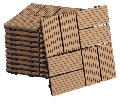 Obrázok produktu pre Ikodm 44 kusov terasových dlaždíc z WPC, rozmer 30 x 30 cm, nenáročné na údržbu, ideálne na balkón, terasu a do záhrady. Materiál: Teak