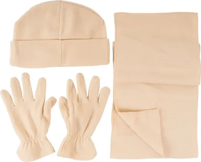 Produktbild von Fleece Winter-Set beige 4-tlg Mütze Schal Handschuhe Wintermütze Universalgröße