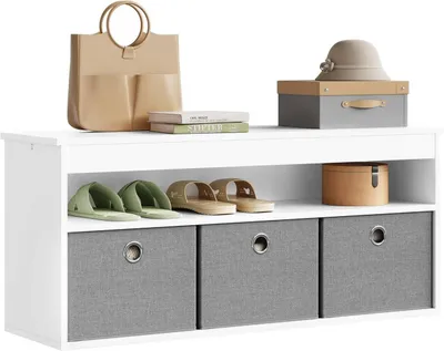 Produktbild von Schuhbank mit Sitz- und Stauraum, 3 Stoffschubladen | Weiß | 102x30x45 cm