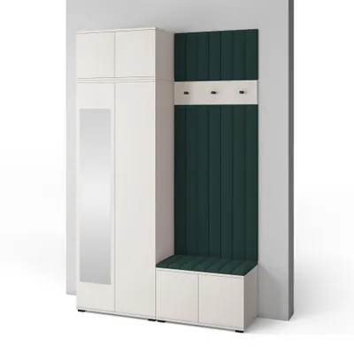 Produktbild von Garderoben-Set Napoli Version 14: Kleiderschrank mit Polsterpaneelen, Schuhschrank Flur und Eingangsbereich (Cashmere/Trinity 28)