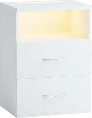 Produktbild von CASARIA® Nachttisch Touch LED Beleuchtung 40x28x55cm Dimmbar Holz 2 Schubladen Boxspringbett Schlafzimmer Wohnzimmer Beistelltisch Nachtschrank Weiß