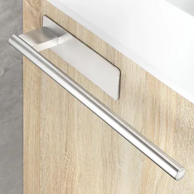 Image de Porte-serviettes pour salle de bain, 39 cm, fixation murale, adhésif, barre de serviette en acier inoxydable, finition argent brossé