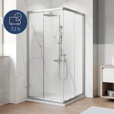 Produktbild von BREUER Eckeinstieg mit Schiebetür EKTOS Express Q72 80-90 x 180 cm cm Klarglas Profilfarbe silber 1303001001032