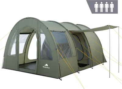 Immagine prodotto di CampFeuer TunnelX per 4 persone, verde oliva, tenda a tunnel con 3 ingressi, colonna d'acqua 5000 mm