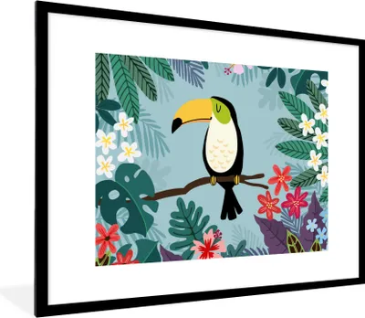 Produktbild von MuchoWow® Gerahmtes Poster Tukan - Pflanzen - Kinder - Tiere - Kinder 80x60 cm - Poster mit Schwarzem Bilderrahmen Wandposter Rahmen Foto Bilder - Schlafzimmer-Dekorationen - Fotoposter