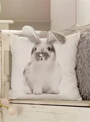 Produktbild von Kissenhülle "Schlappohr" 45x45 cm in weiß, Kissenbezug Hase mit angenähten Plüschohren, Zierkissenbezug