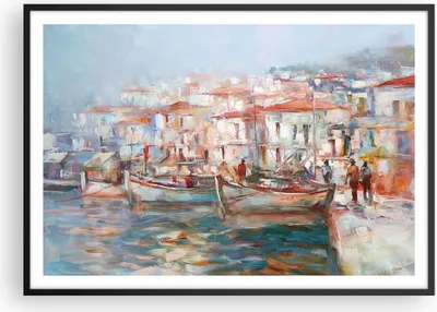 Produktbild von Gerahmtes Poster - Schwarzer Rahmen - Insel Boote Hafen - 100x70 cm - Wand Bild - Wanddeko - Wandbilder - Kunstposter - Wandposter - Bilderrahmen - Bilder - Kunstdruck - P2BAA100x70-4852
